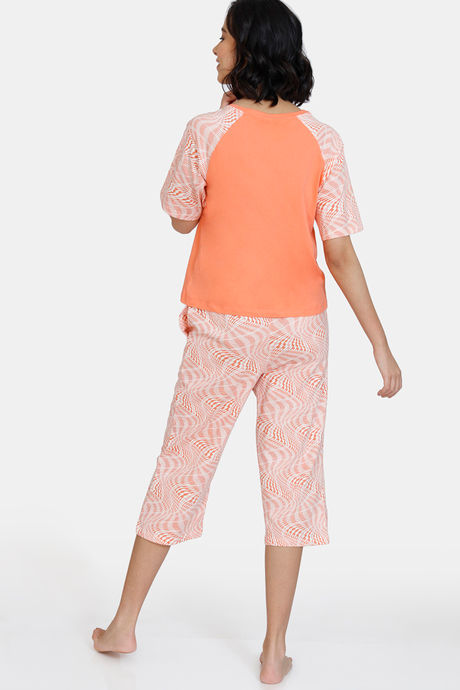 Zivame Optics Fun Knit Cotton Capri Set - Fresh Salmon — image 3